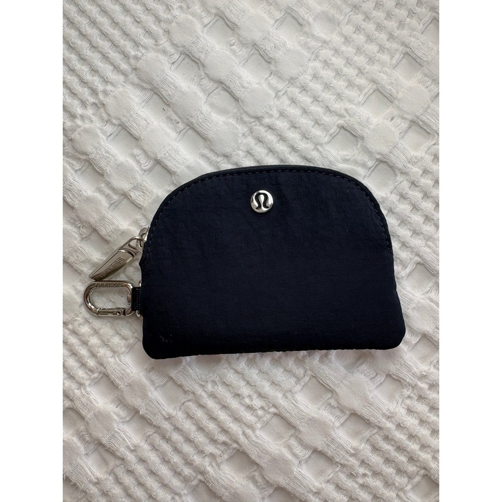 Lululemon Dual Clippable Card Pouch OS Blue Zip Keychain Wallet Bag Charm